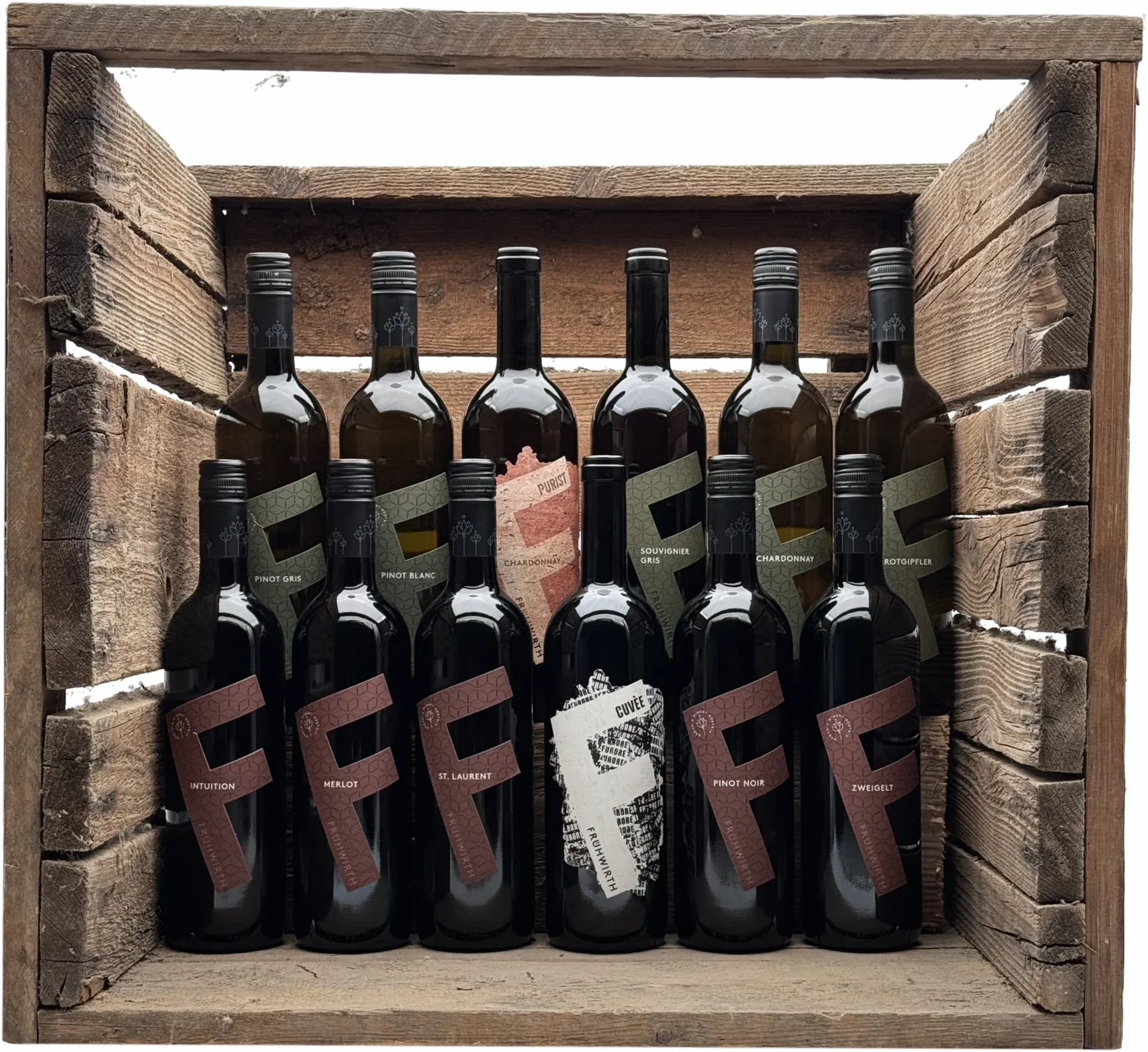 Frühwirth Dark: zwölf Flaschen in der Holzkiste