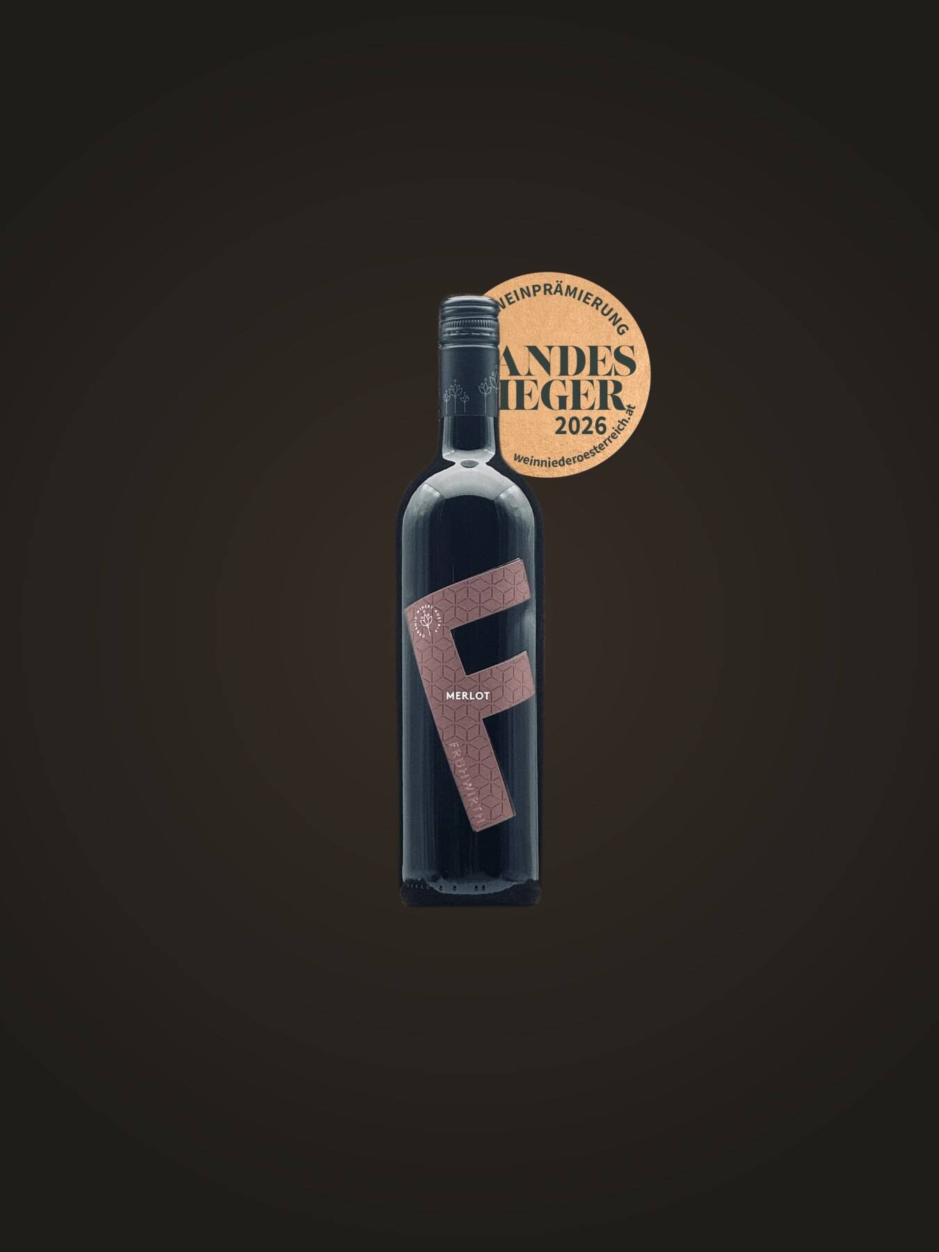 Flasche Merlot reserve 2022 mit dem Siegel NÖ Landessieger 2026