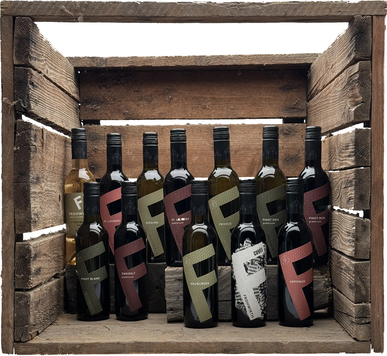 Flasche Verkostungspaket vor einer Rostwand